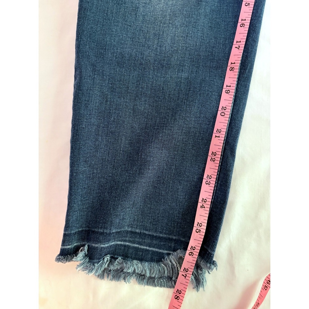 VINTAGE AMERICA Medium Blue Patchwork Studded Raw Hem Cropped Bestie Jeans 32 - Picture 9 of 10